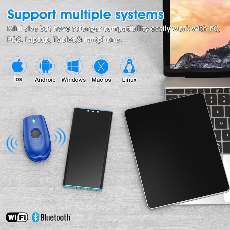 symcode Bluetooth Barcode Scanner Mini 1D Small Portable Barcode Reader Scanner 3-in-1 Bluetooth & 2.4G Wireless & USB Wired Barcode Scanner with Android,iOS,Computers,Windows - Image 3